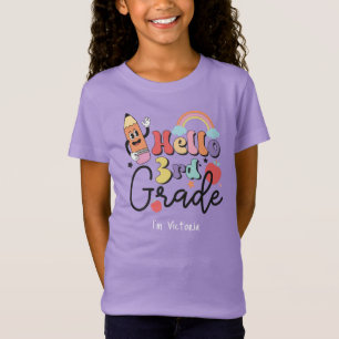 T-Shirt Bonjour école primaire colorée de troisième année