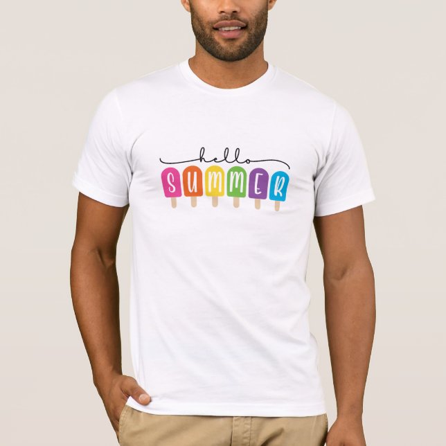 T-shirt Bonjour été avec texte coloré (Devant)