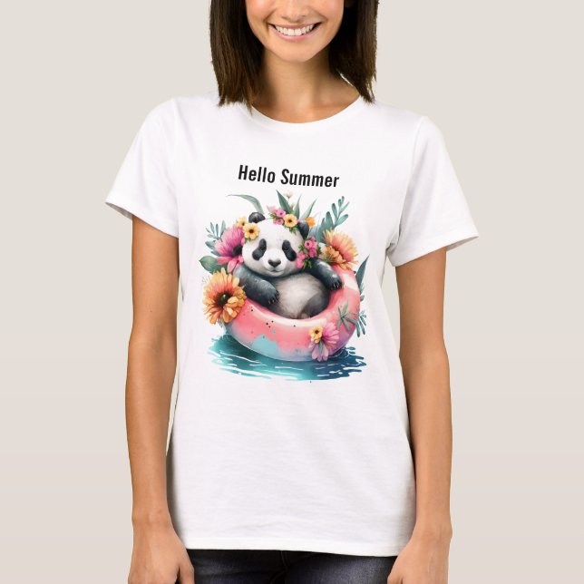 T-shirt Bonjour été mignonne Panda Chilling dans un tube i (Devant)