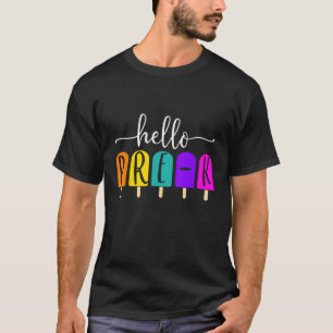 T-shirt Bonjour Été Pré K Enseignant Été Crème glacée