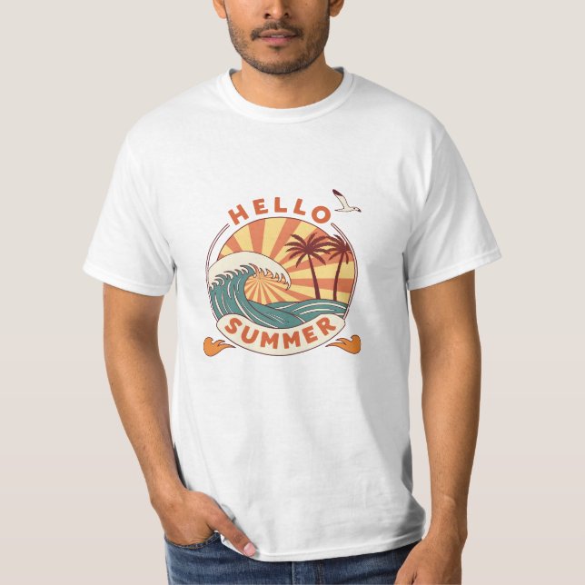 T-shirt Bonjour été : Retro Beach Vibes (Devant)