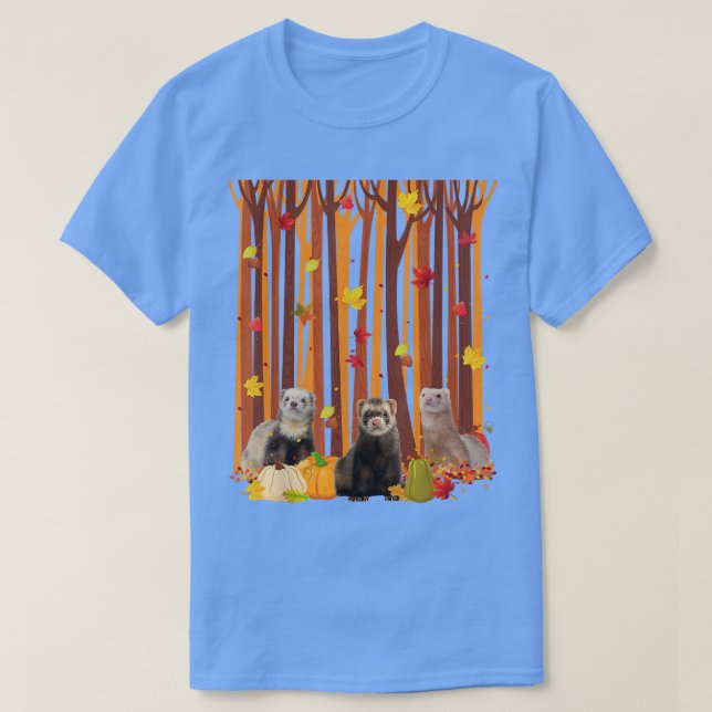 T-shirt Bonjour Ferret d'automne Feuille d'érable Citrouil (Design devant)