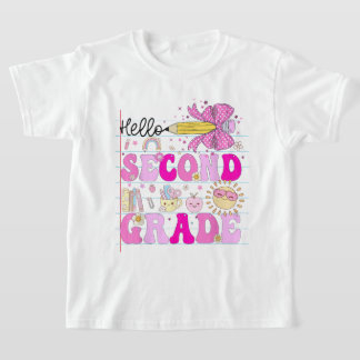 T-shirt Bonjour Fille de Deuxième Année Arc-en-ciel Profes