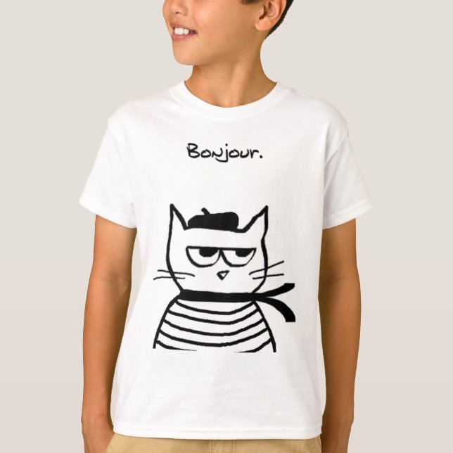 T-shirt Bonjour French Cat Funny (Devant)