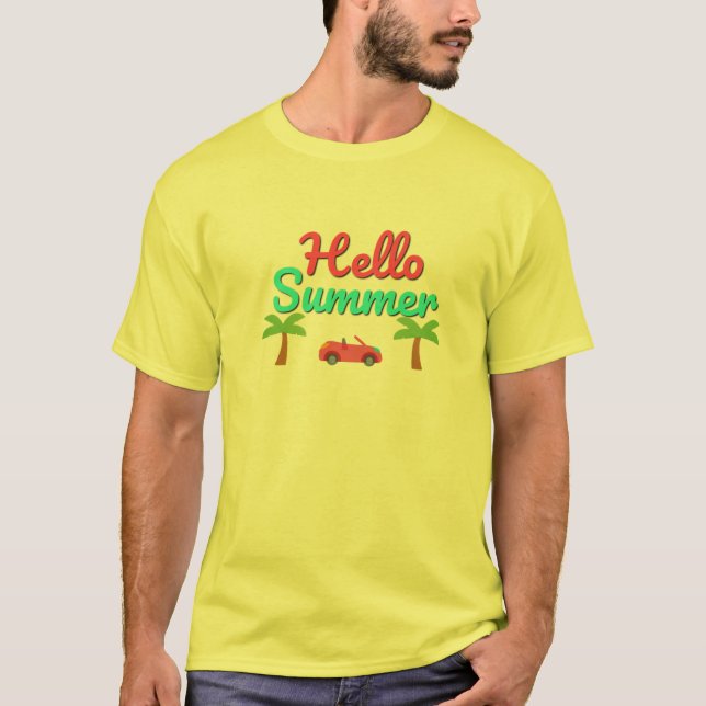 T-shirt Bonjour Graphisme D'Été Avec Palmiers Et Un Conver (Devant)