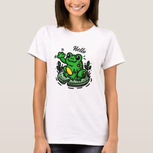T-shirt Bonjour Grenouille sur la main Lily Pad tirée