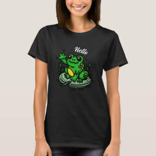 T-shirt Bonjour Grenouille sur la main Lily Pad tirée