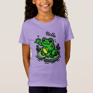 T-Shirt Bonjour    Grenouille sur la main Lily Pad tirée