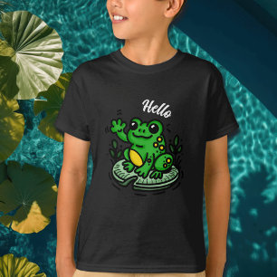 T-shirt Bonjour    Grenouille sur la main Lily Pad tirée