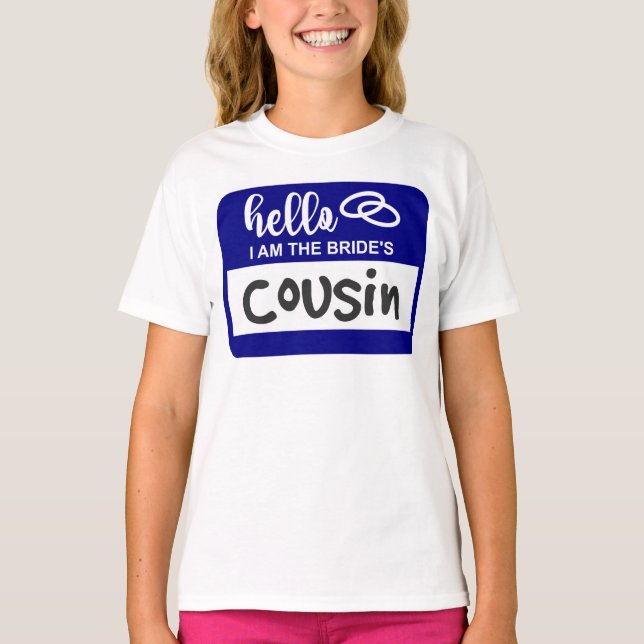 T-shirt Bonjour Je suis la Mariée Cousin Mariage Nom Badge (Devant)
