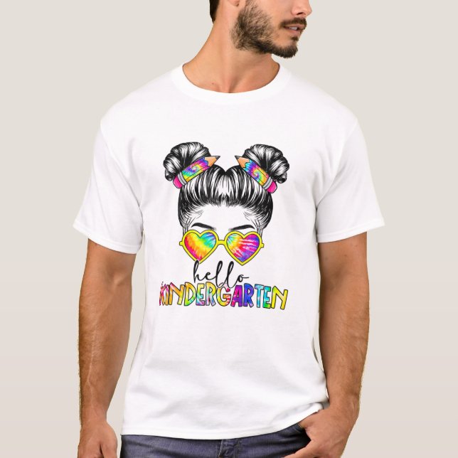 T-shirt Bonjour maternelle Messy Bun Retour À L'École Kid  (Devant)