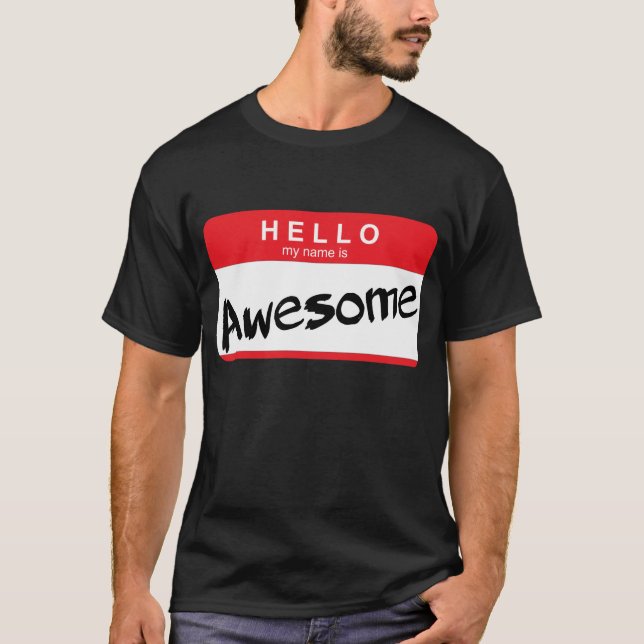 T-shirt Bonjour mon nom est autocollant impressionnant (Devant)