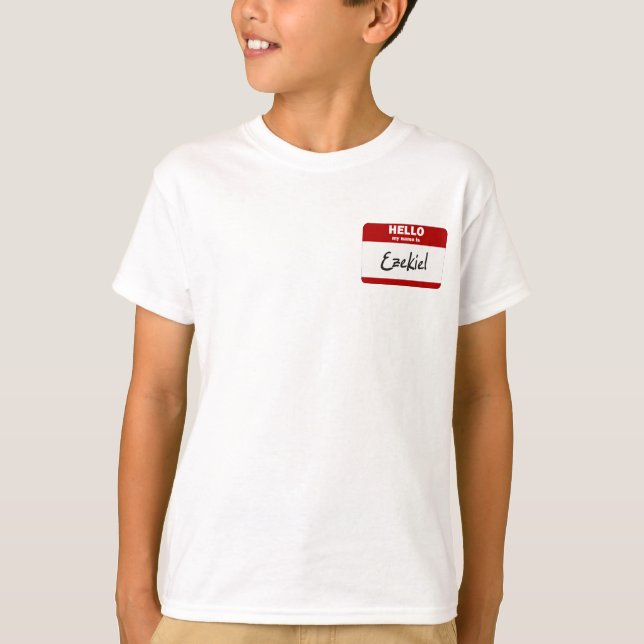 T-shirt Bonjour mon nom est Ezekiel (rouge) (Devant)