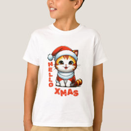 T-shirt Bonjour Noël - Chat de Noël mignon en costume Père