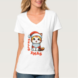 T-shirt Bonjour Noël - Chat de Noël mignon en costume Père