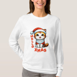 T-shirt Bonjour Noël - Chat de Noël mignon en costume Père
