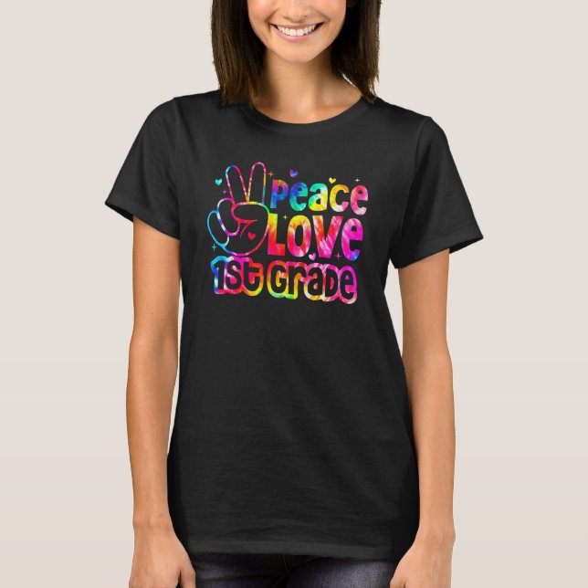 T-shirt Bonjour Peace Love 1st Grade Boys Girls Back To Sc (Devant)