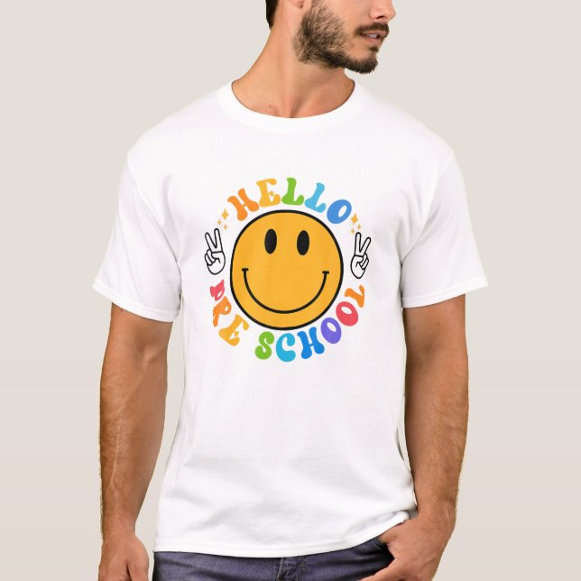 T-shirt Bonjour Pré-École Joyeux Nouvel École Année Sourir (Devant)