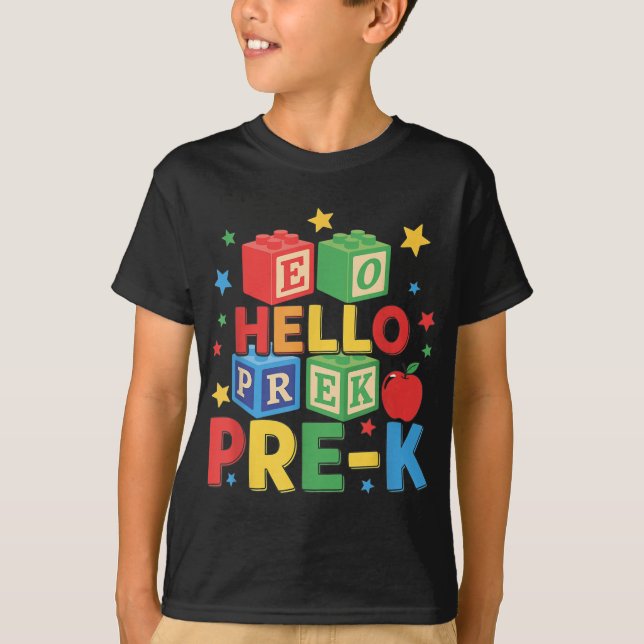 T-shirt Bonjour Pré-k _ Joyeux Premier Jour De Retour À L' (Devant)