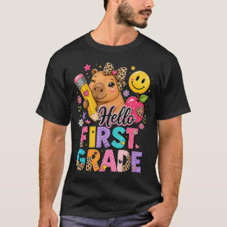 T-shirt Bonjour Première Année Capybara Arc Léopard Retour
