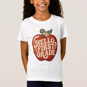 T-Shirt Bonjour Première Année Retro Pomme Retour à l'écol