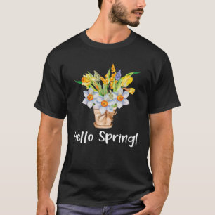 T-shirt Bonjour Printemps mignon Floral Fête de Pâques Spr