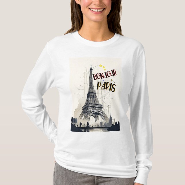 T-shirt Bonjour Skyline Marathon Paris (Devant)