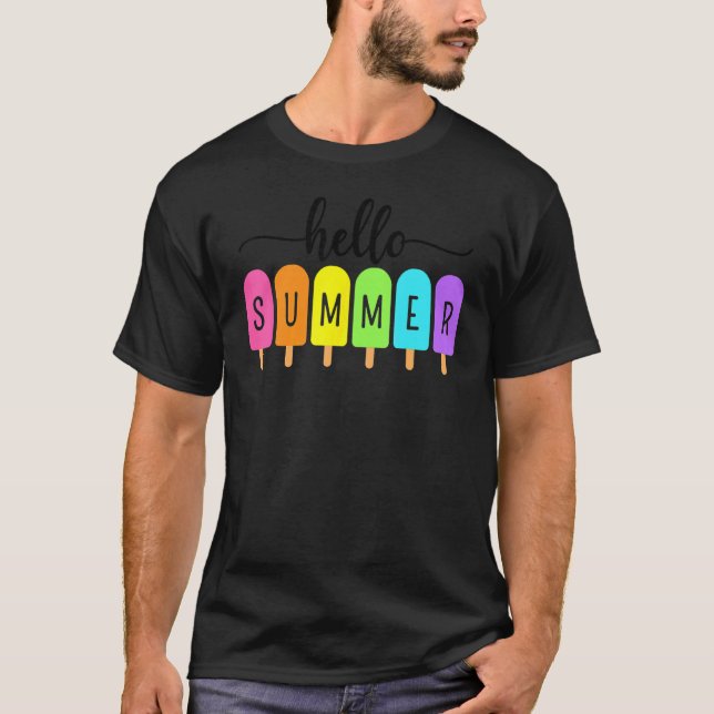 T-shirt Bonjour Summer Crème Glace Famille Vacances Popsic (Devant)