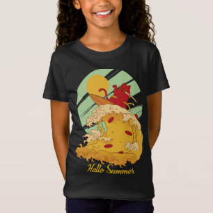 T-Shirt Bonjour Summer Pizza Wave Surfer Vintage Surfer Re