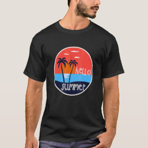 T-shirt Bonjour Summer Vacances Plage Et Palm Tree Coucher
