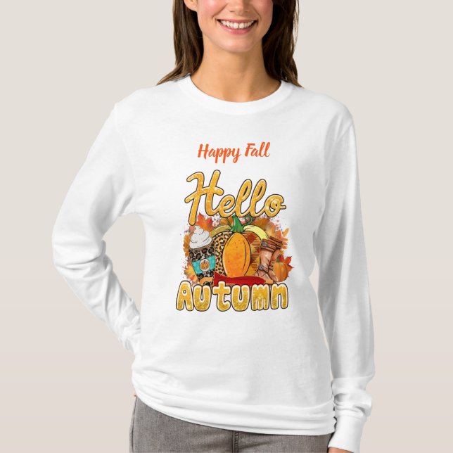 T-shirt Bonjour Texte de Personnaliser d'automne (Devant)