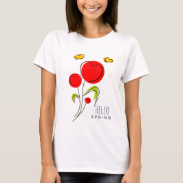 T-shirt Bonjour Texte de printemps avec Fleurs de Coeur Ro