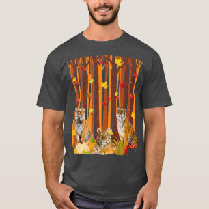 T-shirt Bonjour Tigre d'automne Feuille d'érable Citrouill