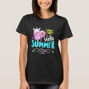 T-shirt Bonjour Vacances d'été Unicorn Crème glacée Popsic