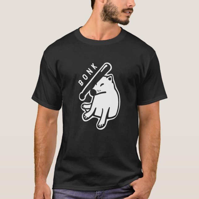 T-shirt Bonk action on Shiba Inu dogo. Minimal, stylized a (Devant)