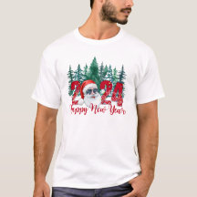 Bonne année 2024 et Père Noël avec homme de lunett