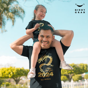 T-shirt Bonne année 2024 Golden Chinese Dragon Black