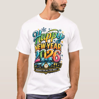 T-shirt Bonne année 2026 Célébration Rétro Colorée Des