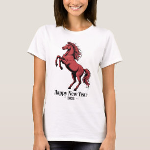 T-shirt Bonne année 2026 Graphique de Cheval Rouge
