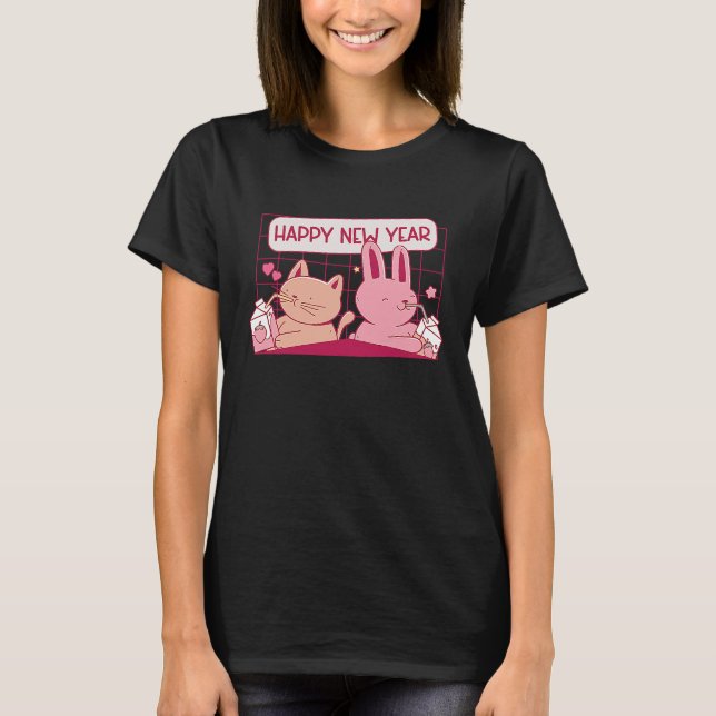 T-shirt Bonne année du lapin&chat chinois Zodiac Ea (Devant)