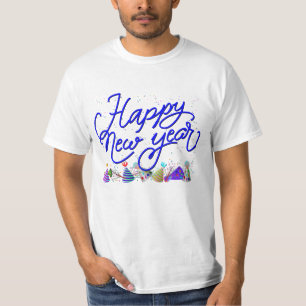 T-shirt Bonne Année - Texte Bleu Amusant Avec Confettis