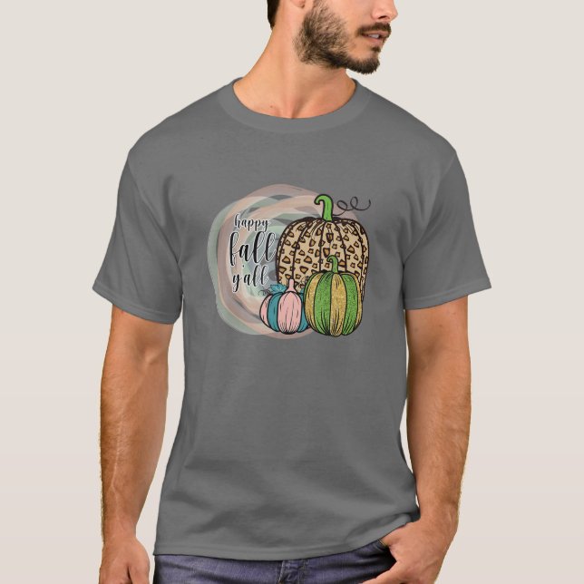 T-shirt Bonne Automne Yall Empreinte de léopard Citrouille (Devant)