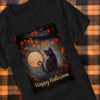 T-shirt Bonne Halloween Black Cat Pleine lune Art Ornate