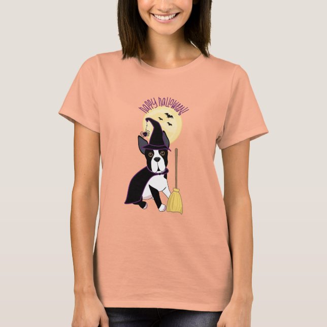 T-shirt Bonne Halloween Boston Terrier Witch (Devant)