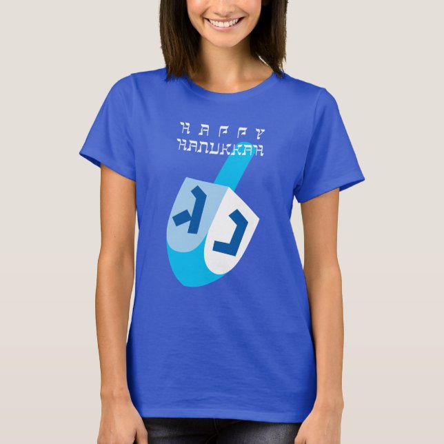 T-shirt Bonne Hanoukka 2 avec bleu Dreidel (Devant)