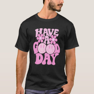 T-shirt Bonne Journée Visage Souriant Rose Style Preppy T