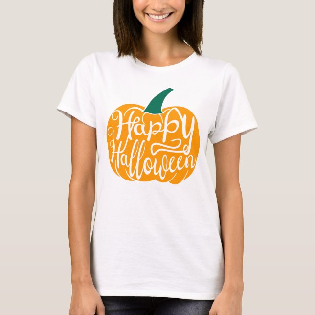 T-shirt Bonne lettre Halloween sur citrouille sculpté (Devant)