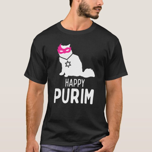 T-shirt Bonne Purim Costume Idée Chat Hébreu Juif Vacances (Devant)
