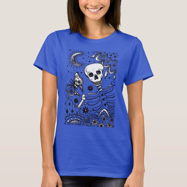 T-SHIRT BONNES DANS LE SKELETON DE JARDIN, LUNE D'ART FOLK (Devant)