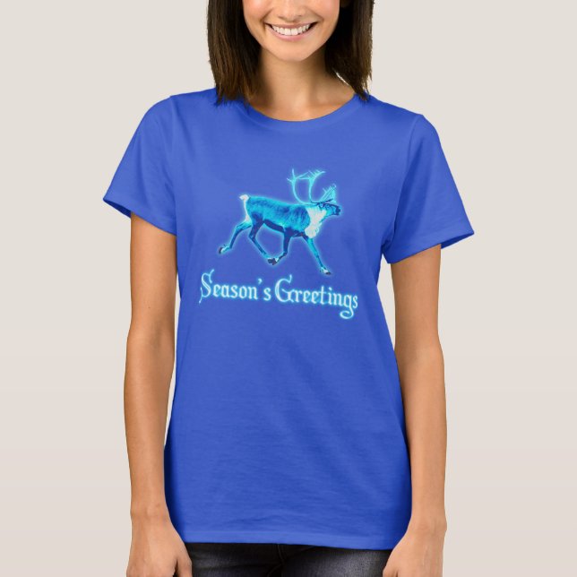 T-shirt Bonnes Fêtes - Caribou bleu (rennes) (Devant)